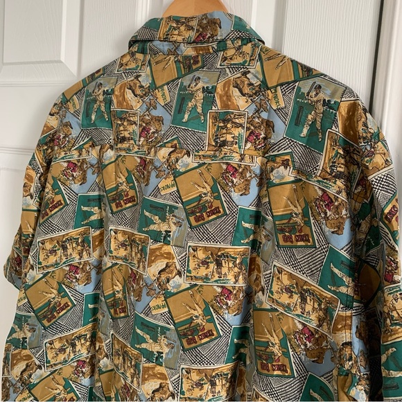 Robert Stock 100% Silk Short Sleeved Button Front Baseball Print Shirt XL - Picture 10 of 11